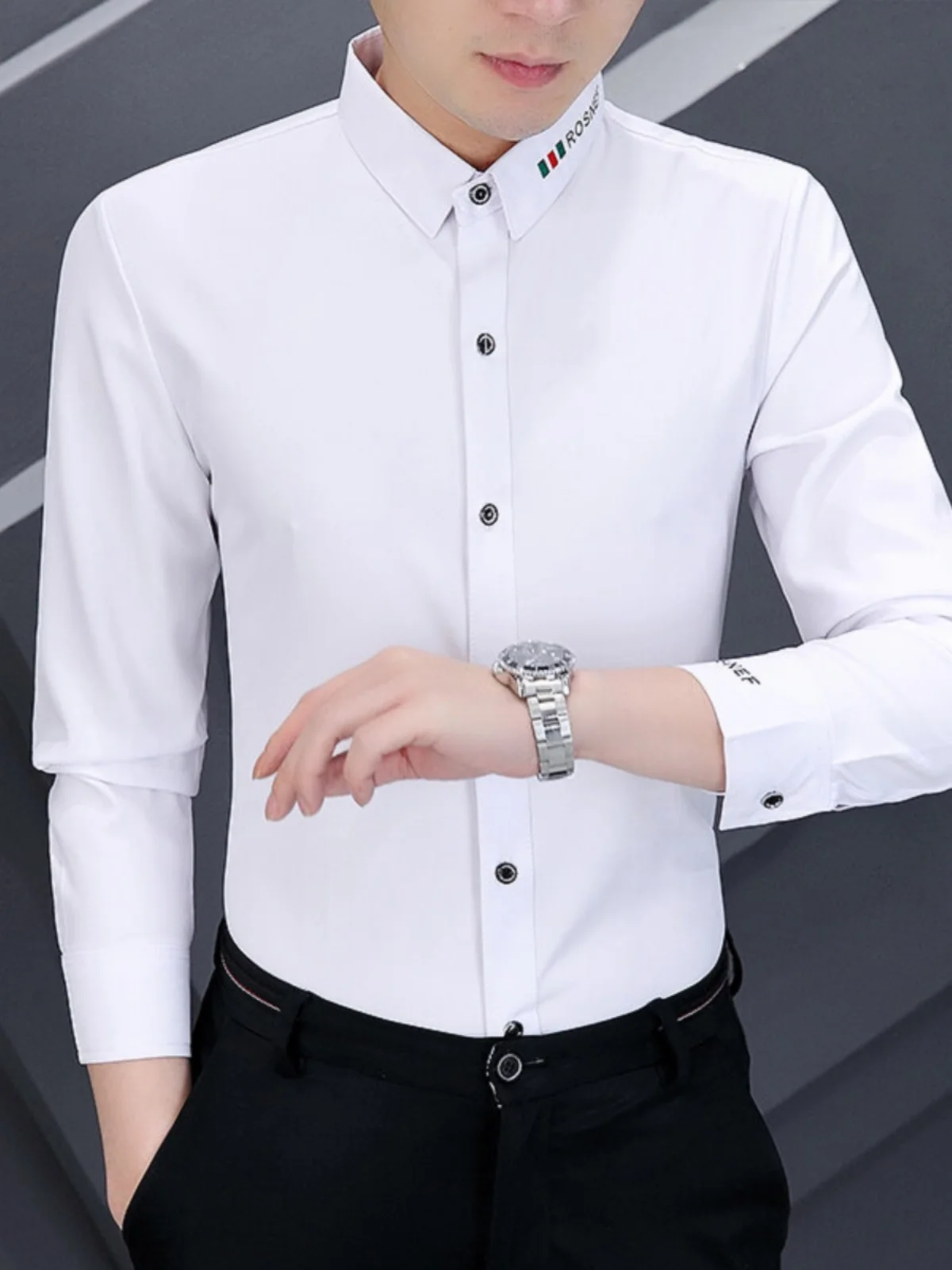 

White Long Sve Men's irt Spring Autumn Korean Sle Slim Fit Busin Casual Cool Letter Print Casual Faion irt