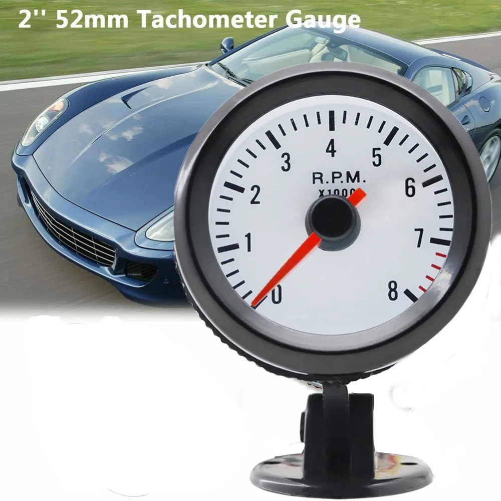 

12V Tachometer High Quality 52mm 0-8000RPM Car Tacho Meter Blue LED White Face Tacho Gauge