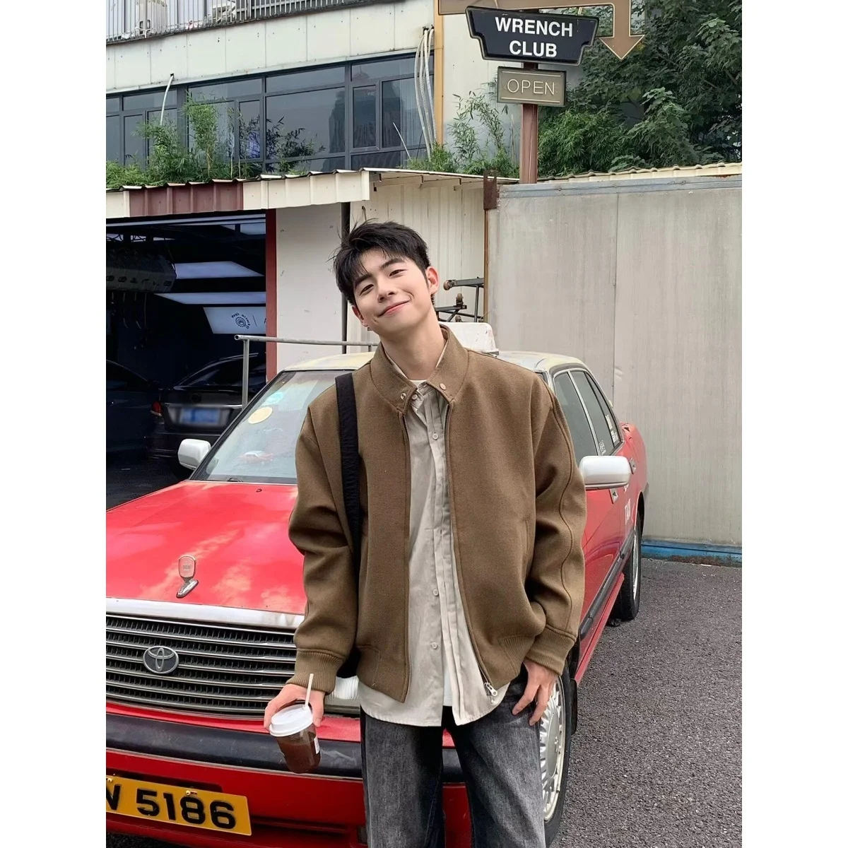 

Retro American Waed Vintage Work Jaet Men's Spring Autumn Boxy ort Collar Casual Trendy Polyester Thiened Outerwear