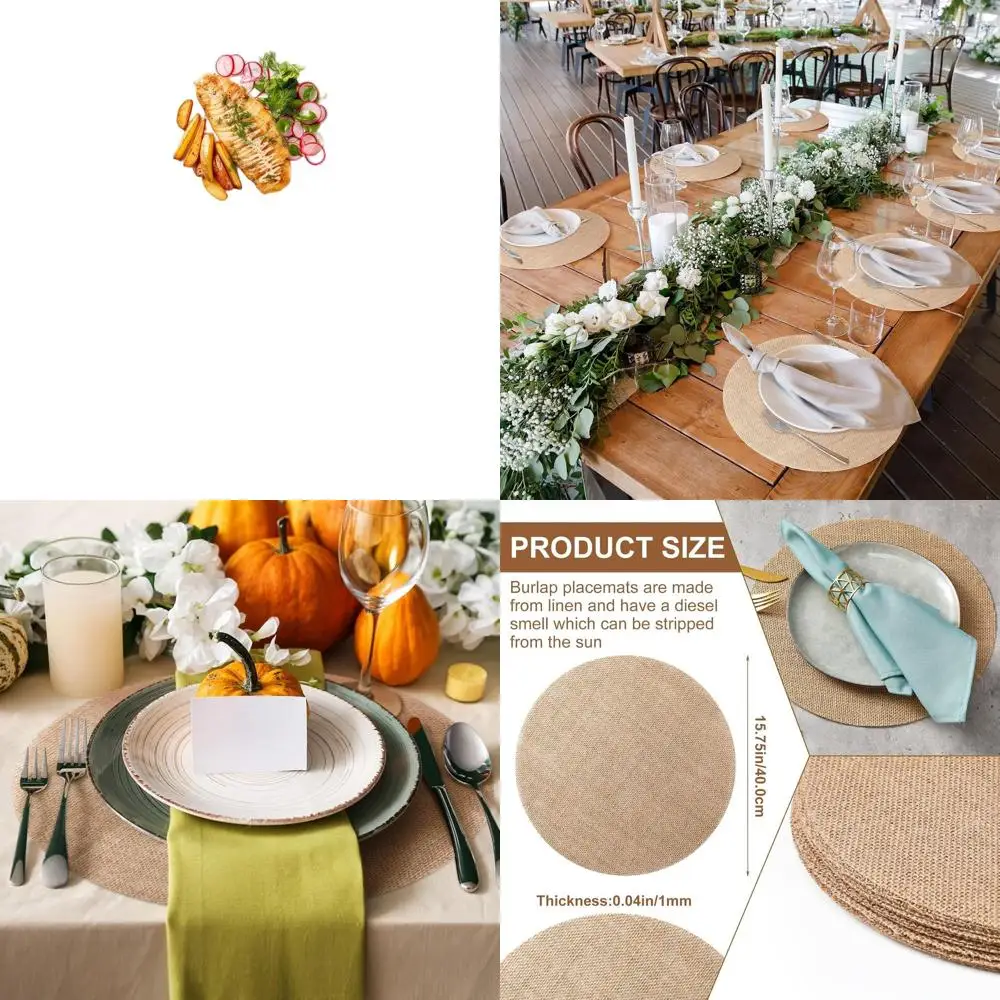 

Set of 100 Brown Burlap Placemats, 15.75 Round, Reusable for Rustic Weddings, Holidays & Farmhouse Dining