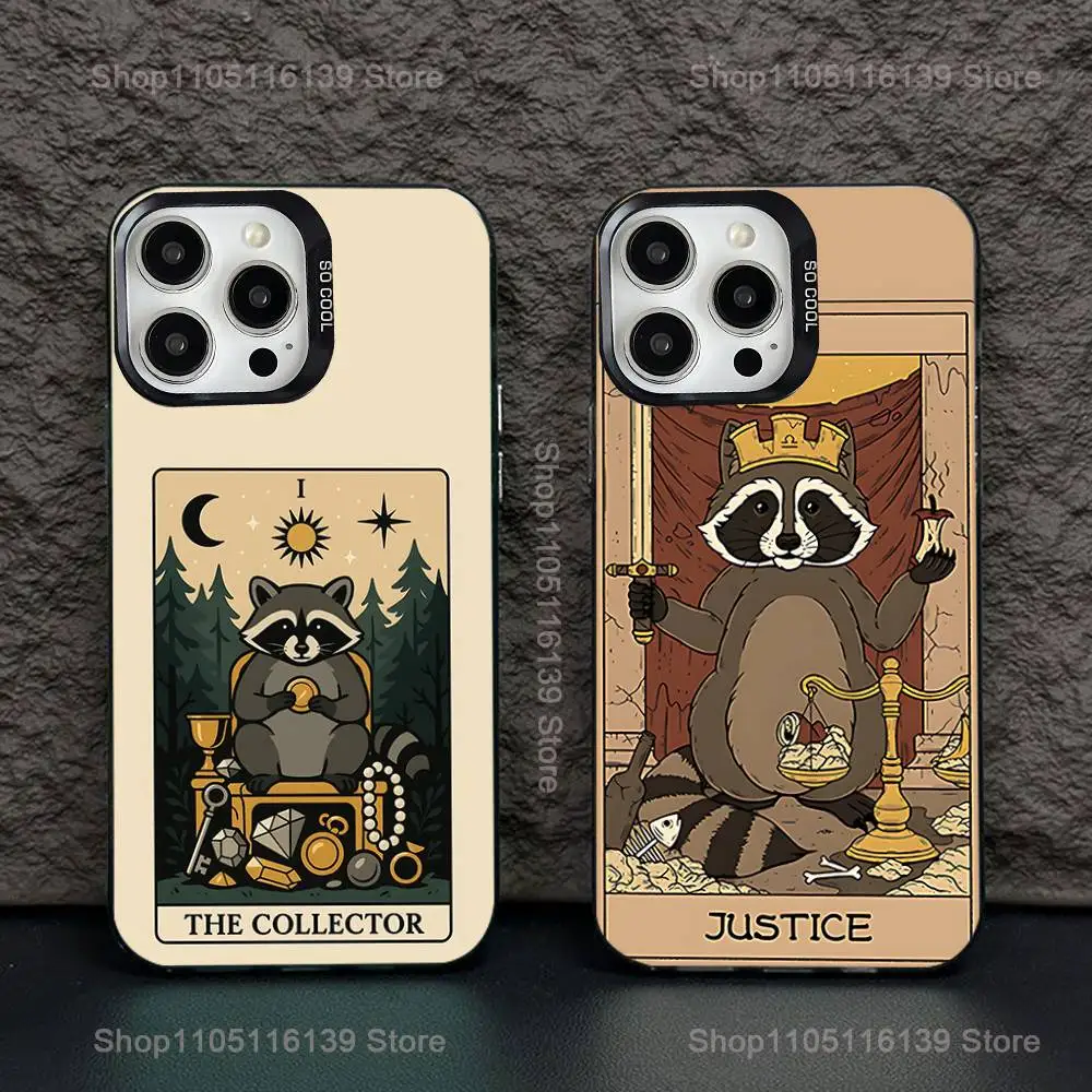 

Raccoon Tarot Art Phone Case For iPhone 16,15,14,13,12,11,Pro,XS,Max,Plus,Mini,SE Black Candy Matte Shockproof Cover