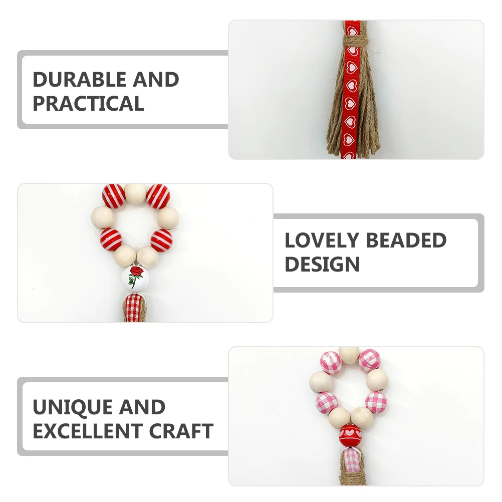 

4pcs Wooden Napkin Rings Hemp Rope Beaded Tassel Serviette Holder Valentine Party Decoration Dining Table Home Kitchen