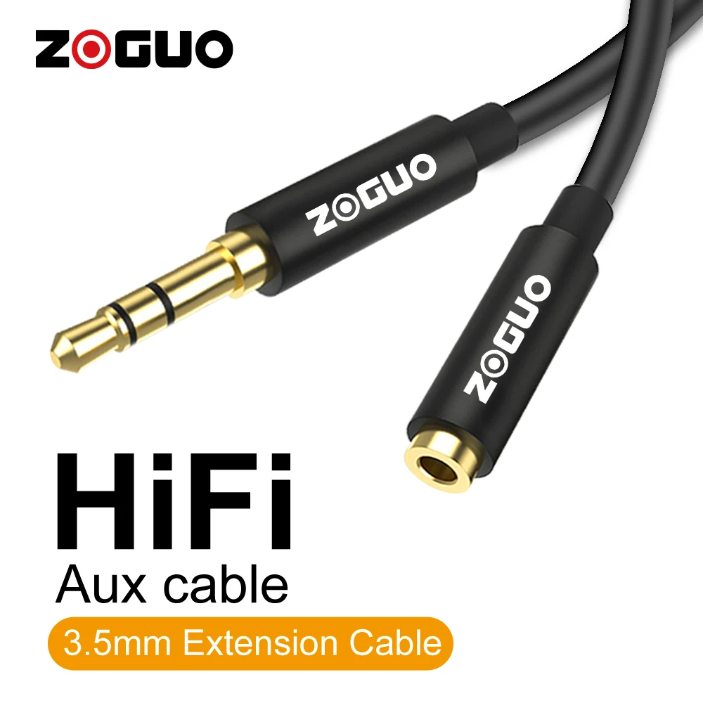 ZOGUO-cable de extensión de audio estéreo Hifi de 3,5 MM, conector macho a hembra TRS Aux para auriculares de coche, altavoz, Smartphone,