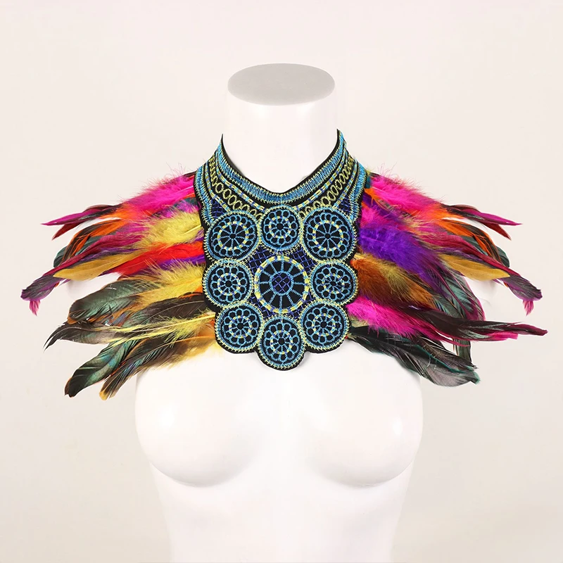 Double-sided Spliced Feather Cape Embroidery Feather Shoulder Cloak For Stage Shows Model Walks Role Play Costume Accessory