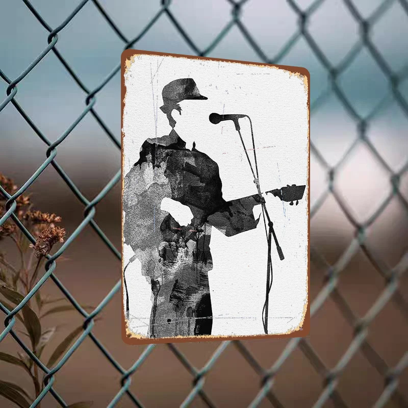 Vintage Street Singer Guitar Microphone Metal Tin Sign Home Wall Decor Art Mural