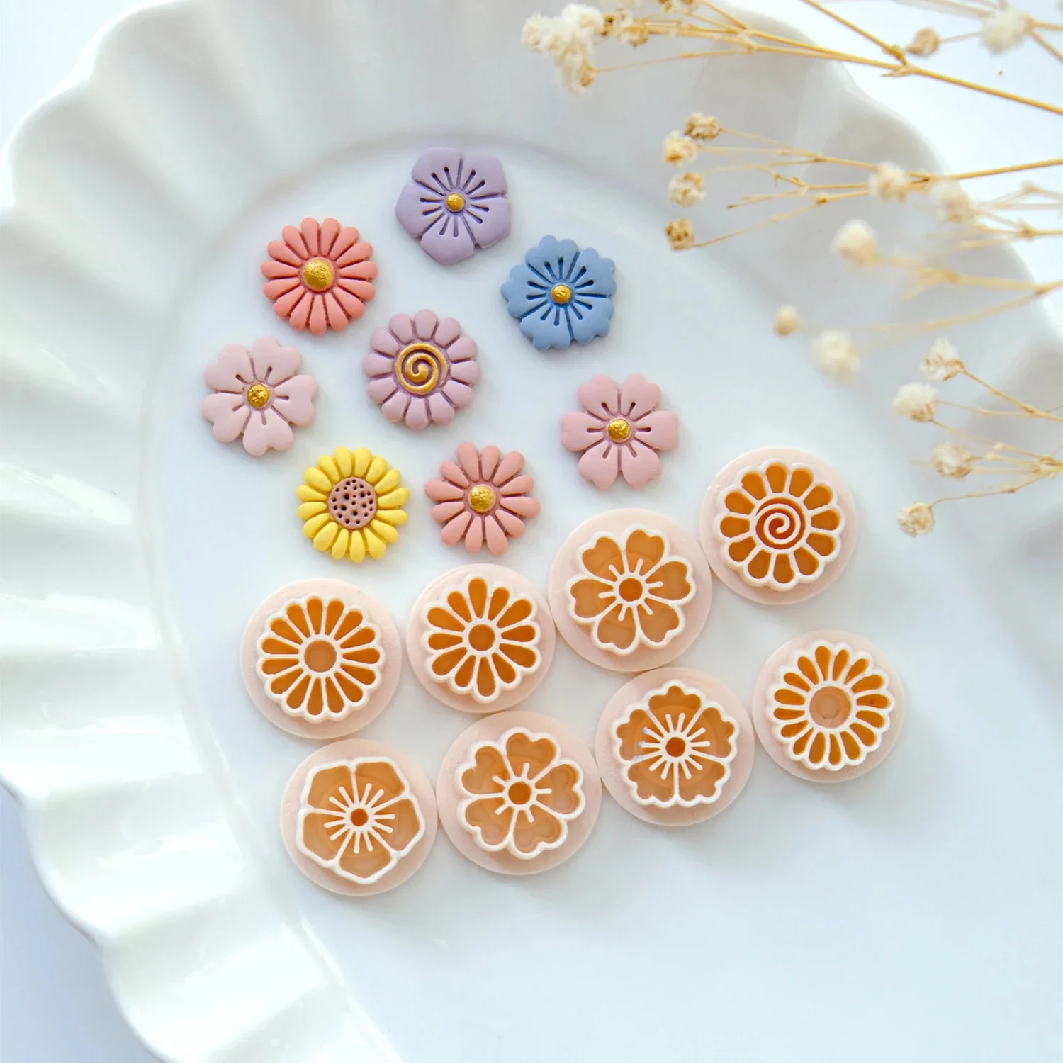 Daisy Flower Earring Mold Polymer Clay Jewelry Pendants DIY Making Tools Soft Pottery Earrings Cutting Die 3D Clay Cutters