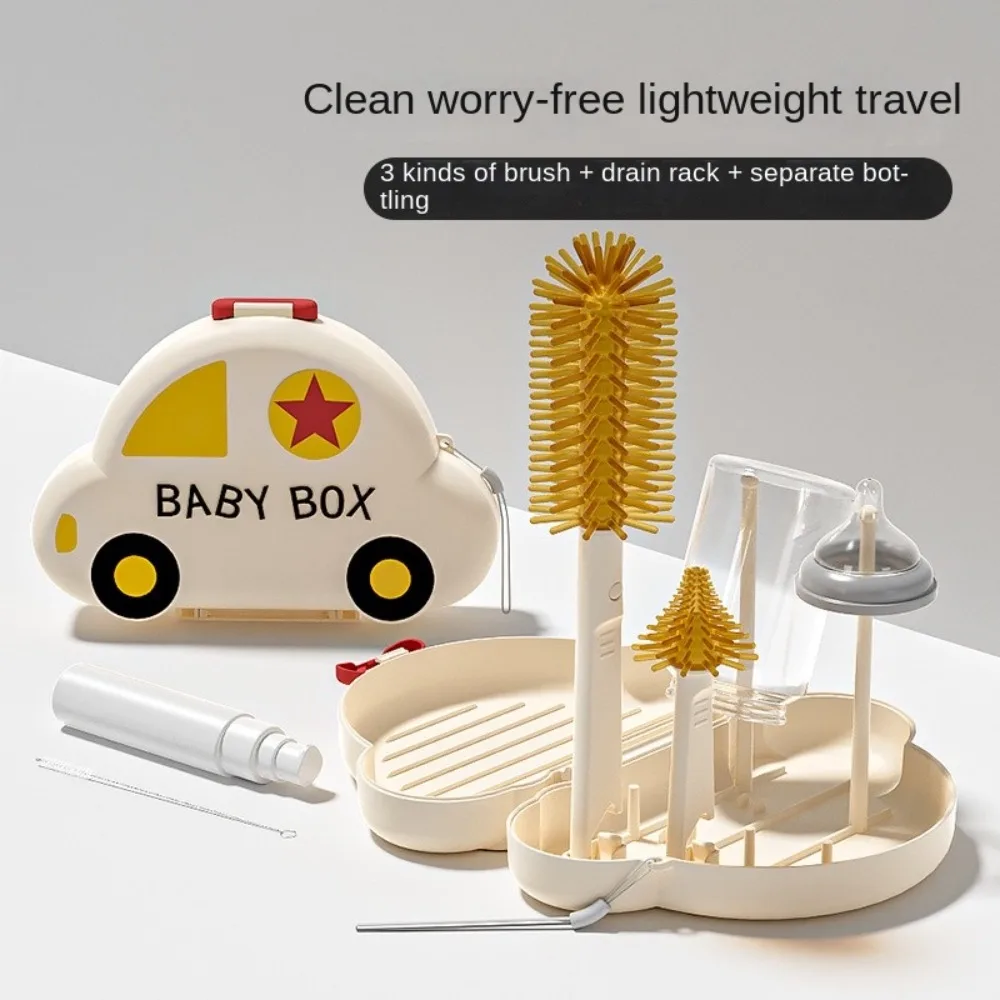 

Car Bottle Cleaning Brush Set Silicone Nipple Brush Baby Bottle Brush Kit Storage Drain Rack Straw Brush Pacifier Straw Scrubber