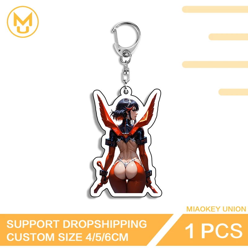 Mechanical Armor Ryuuko Matoi Key Chains Sexy Girl Standing Posture Keyring Stainless Steel Chain Lobster Clasp Acrylic Standee