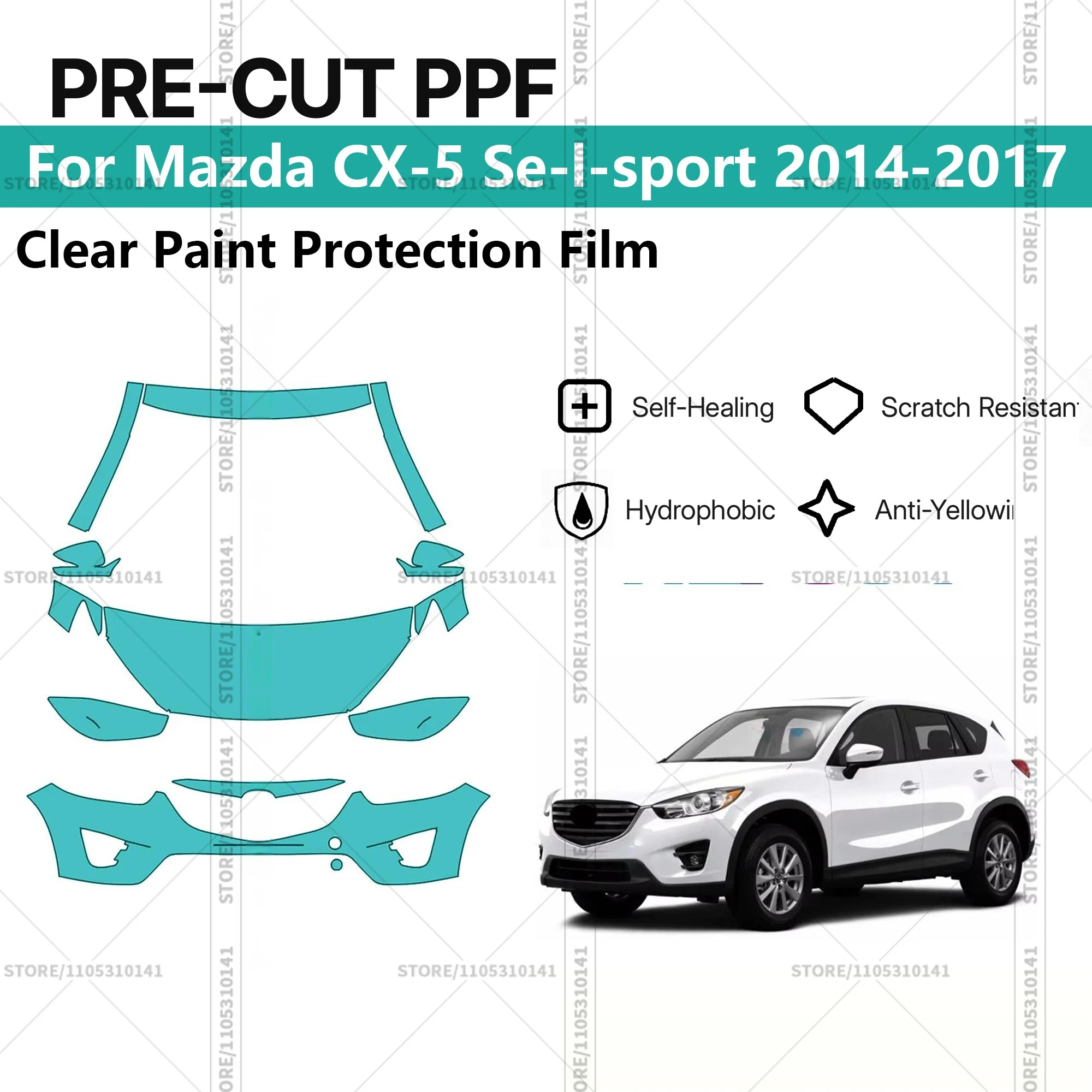 

Для Mazda CX-5 SE-L Sport 2014-2017: Профессиональный комплект прозрачной защитной пленки (PPF) для автомобиля, предварительно вырезанная пленка для защиты кузова, передний комплект.