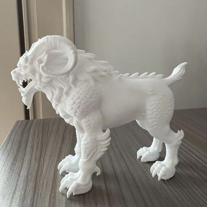 Unpainted 3D Print Taotie Sculpture Chinese Feng Shui Ornament for Luck Protection Living Room Office Desktop Decor DIY Model