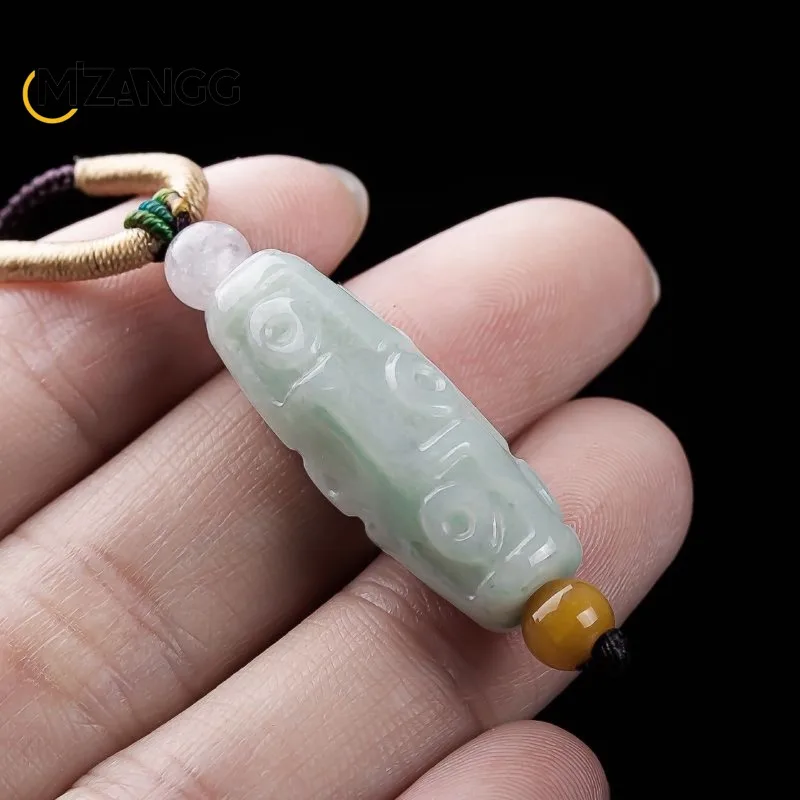 Natural Jadeite Nine-eyed Celestial Bead Pendant Hand-carved Exquisite Luxury Ice-type Jadeite Necklace Men's and Women's Gift