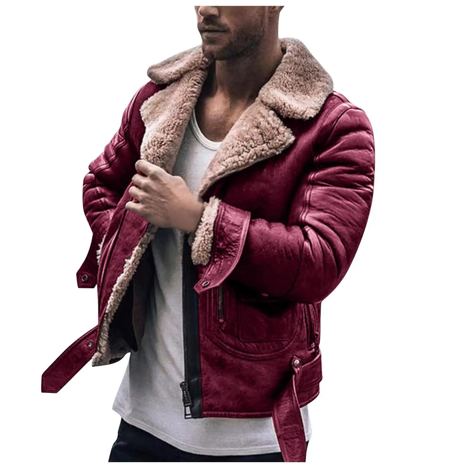 

Men's Fur Coat W Zipper Casual Sle Warm Outdoor Wear for Middle-Aged People Slim Fit Coat Other 00% Material Spring 2023