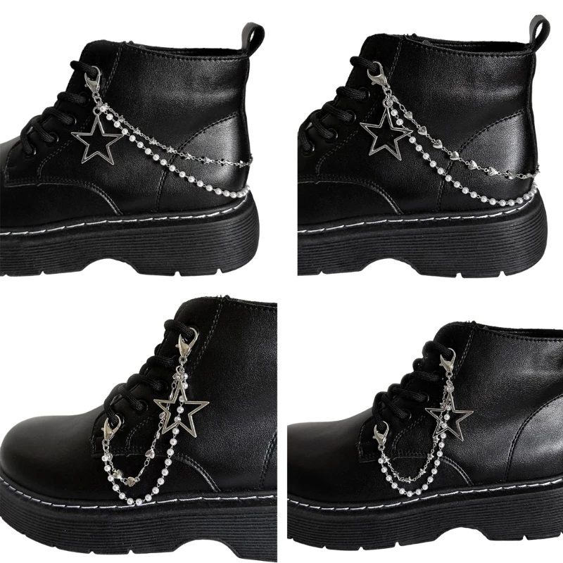 Y2k Shoe Buckles Decoration Double Layer Shoe Chain Star/Heart Pearls Jewelry Dropship