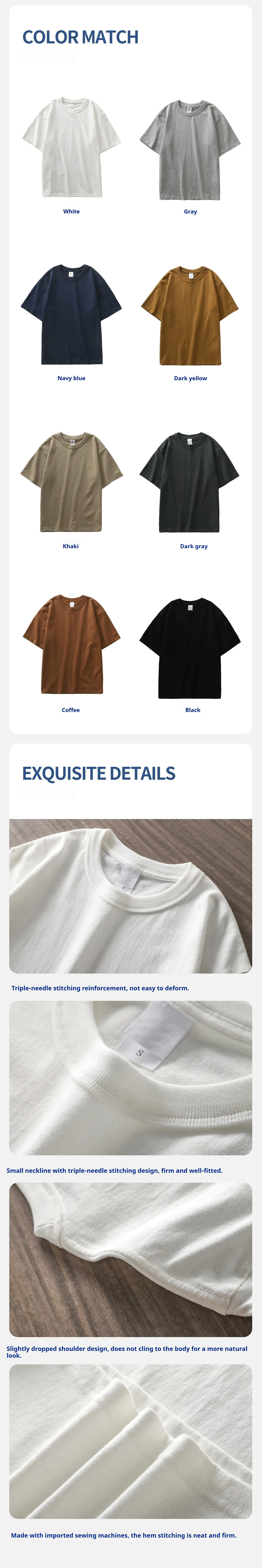 DUKEEN 320GSM Schwergewichtiges Herren-T-Shirt Basic Rundhals Kurzarm Oversized Lässige Oberteile 11oz – Detail 7