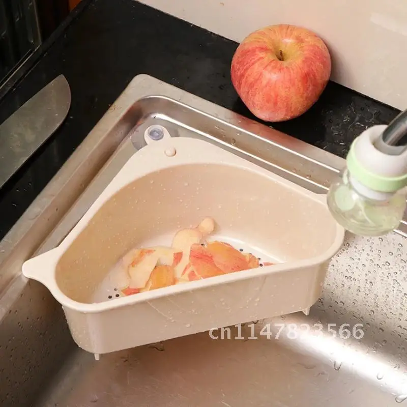 Sink Strainer Triangular Kitchen Drain Fruit Vegetable Drainer Sponge Rack Storage Tool Basket Suction Cup Filter Shelf Sink Ki