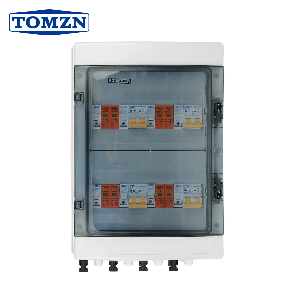 

Solar photovoltaic PV Combiner Box With Lightning Protection 4 input 4 out DC 600V Fuse MCB SPD Waterproof Box IP65 24ways