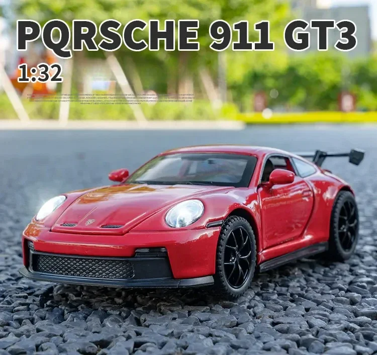 1:32 Porsche 911 GT3 Supercar Alloy Car Model With Pull Back Sound Light Children Gift Collection Diecast Toy Model Ornament