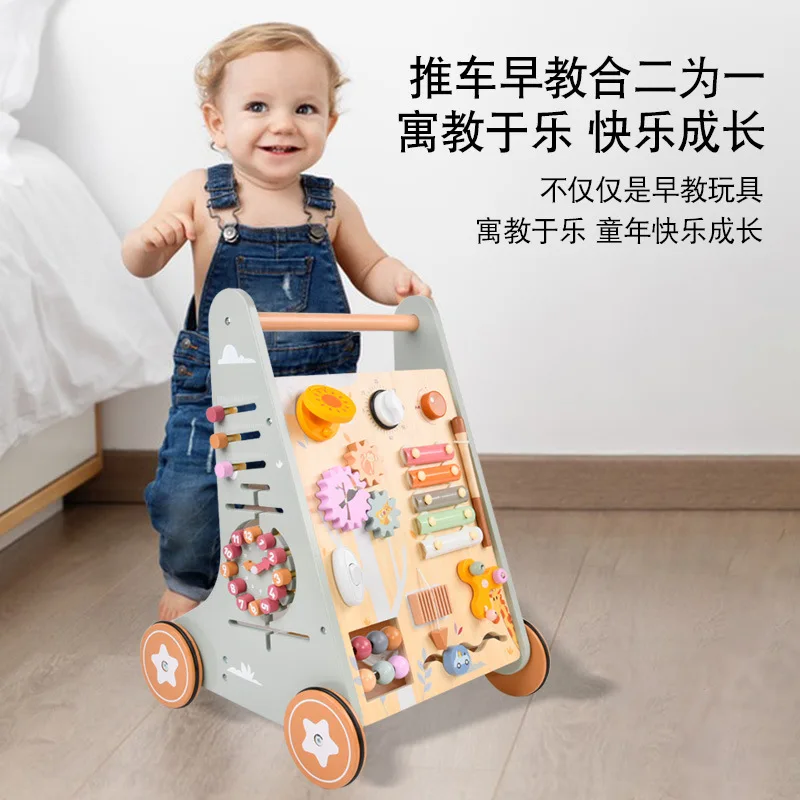خشبية البيانو التنصت حبة عجلة لف متعددة الوظائف الطفل المشي عربة التسوق لغز لعبة للعب أطفال المنزل