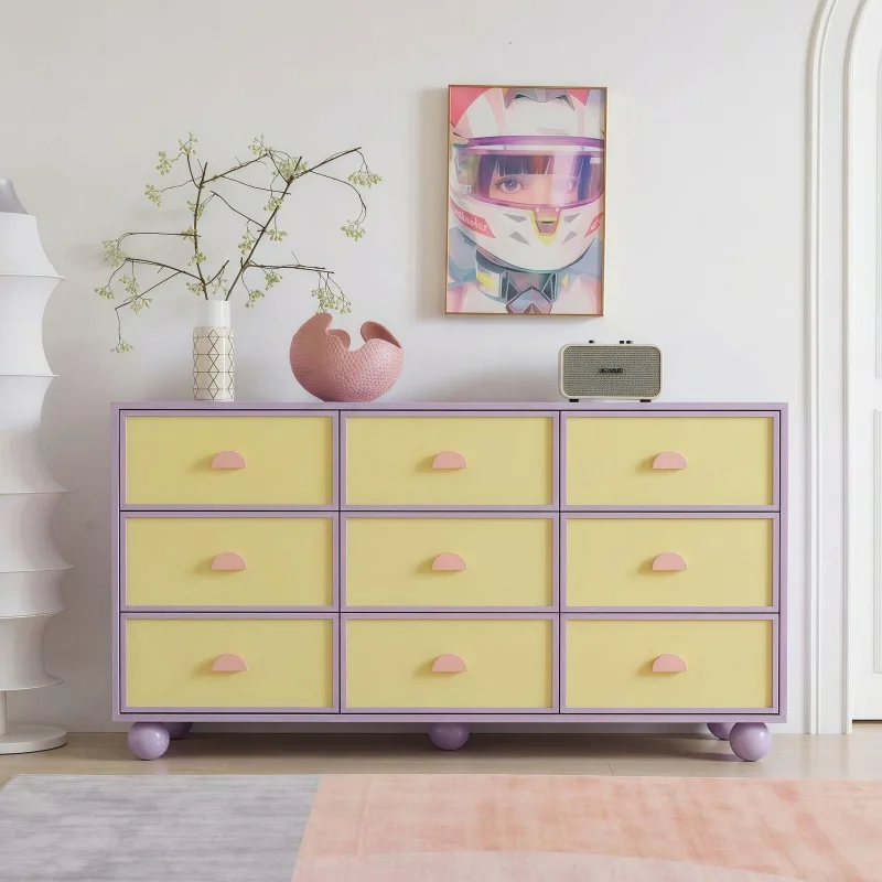 Contrasting solid wood nine-chest cabinet, living room sofa side cabinet, entrance locker