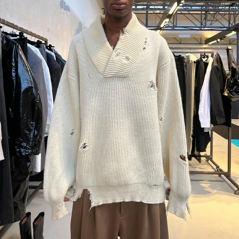 

NIGO Men's V-neck Pullover Loose Jumper Spring And Autumn Fashion Solid Colour Knitted Pullover Sweater #NGTOP12117
