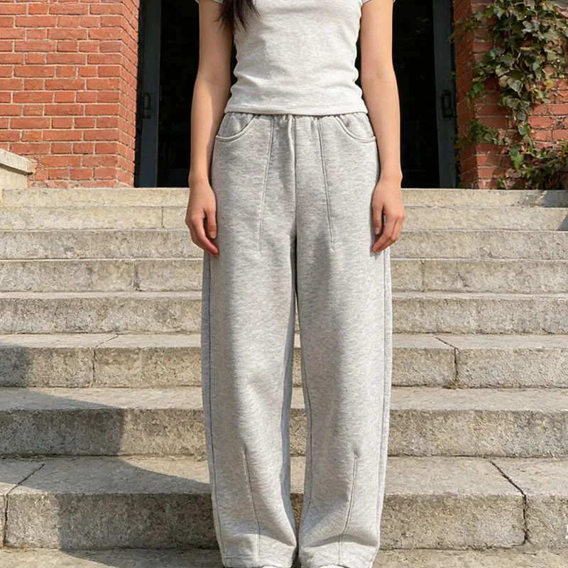 

Европа Америка осень зима спортивные повседневные брюки Y2K однотонные с эластичной резинкой на талии простые уличные винтажные прямые брюки в стиле Харадзюку