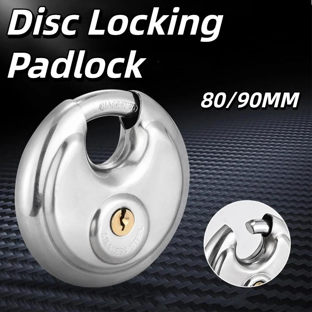 Stainless Steel Disc Locking Padlock Compact with 2 Keys Round Disc Lock Convenient Rust Resistant Security Lock Carriage Door