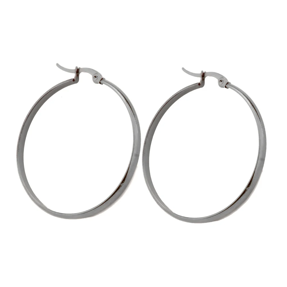 BTEN Stainless Steel Hoop Earrings For Women Round Circle Hoop Earring Pop Fashion Ear Piercing Jewelry Black/Silver Color