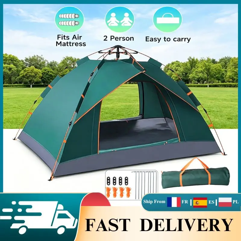 Tente de camping pliable d'extérieur pour 2 personnes, tente automatique instantanée, portable, imperméable, anti-UV, tente pop-up pour la randonnée, les voyages, la pêche