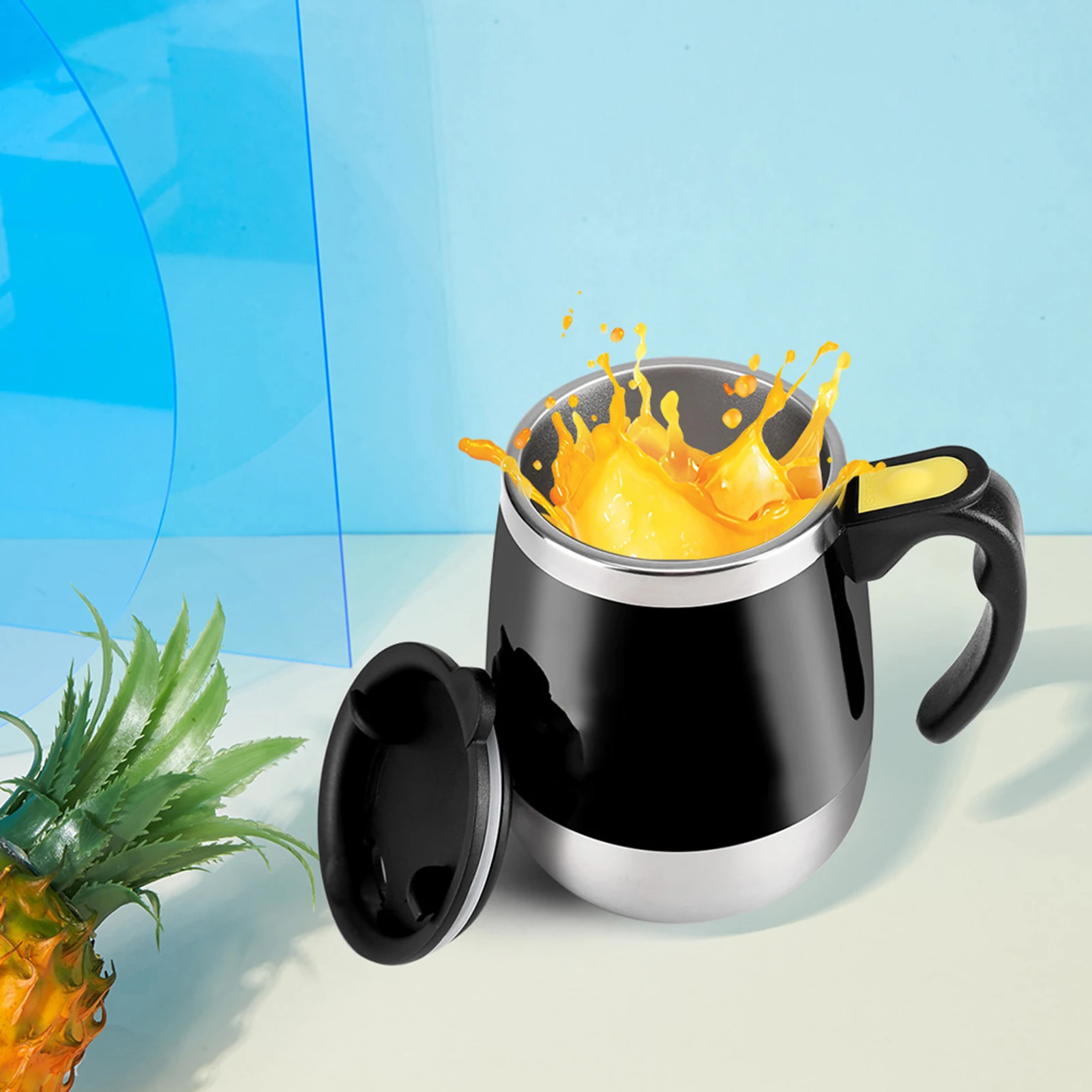 전기 스테인리스 스틸 커피 머그 자동 믹싱 컵, 음료 빠른 용해를 위한 자석 교반 기능 포함 휴대용 머그