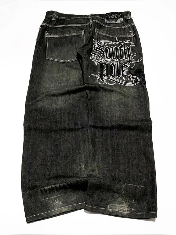 

Southpole Women's Jeans Y2K New Harajuku Hip-Hop Black Pants Washed and Ground White Baggy Jeans Gothic Wide Pants Streetwear