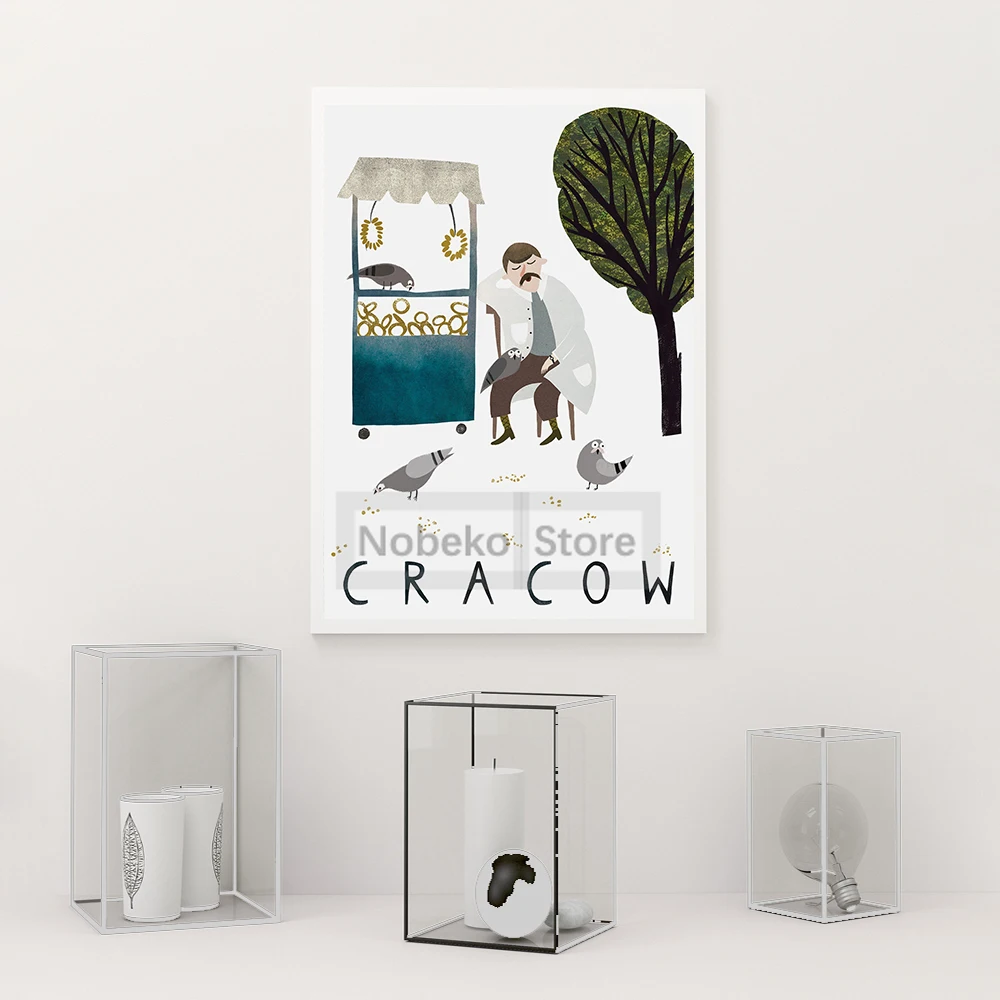 Poland Travel Poster Cracow Polska Kraków Polish Prints Canvas Painting Wall Art Pictures Home Living Room Boho Decoration