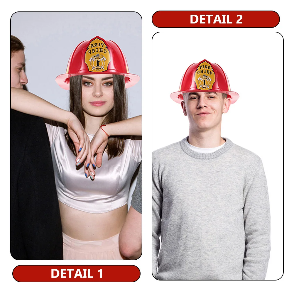 2 Pcs Role Playing Game Red Fireman Hat Party Favors Firefighter Hard Plastic Costume Accessory Make up