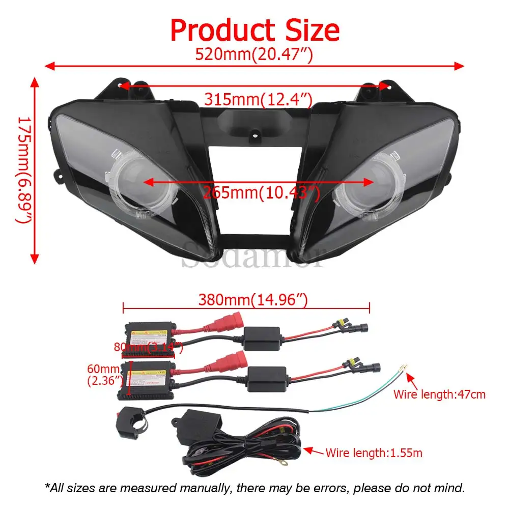 Motorcycle Parts Headlight Assembly Hi/Lo Beam Modified LED Angel Devil Eyes Head Lamp For Yamaha YZF R6 2006 2007