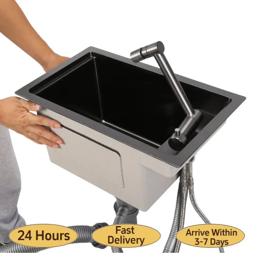 

16.9 X 9.8 X 8.7 Inch Single Bowl Sink Undermount Workstation Sink with Faucet 304 Stainless Steel for Outdoor Camper Prep Use