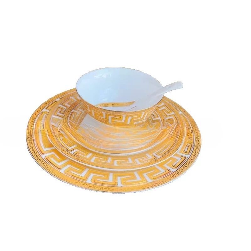 

Light Luxury 58 Head Tableware Phnom Penh Dishes and Dishes Tableware Set Dishes and Spoons Gold Plated