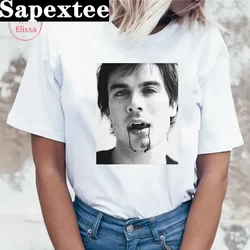 Damon salvatore the vampire diaries Chronicles vampiricas t-shirt tshirt Women T shirt 90s Cool Women T-shirt Streetwear Tops