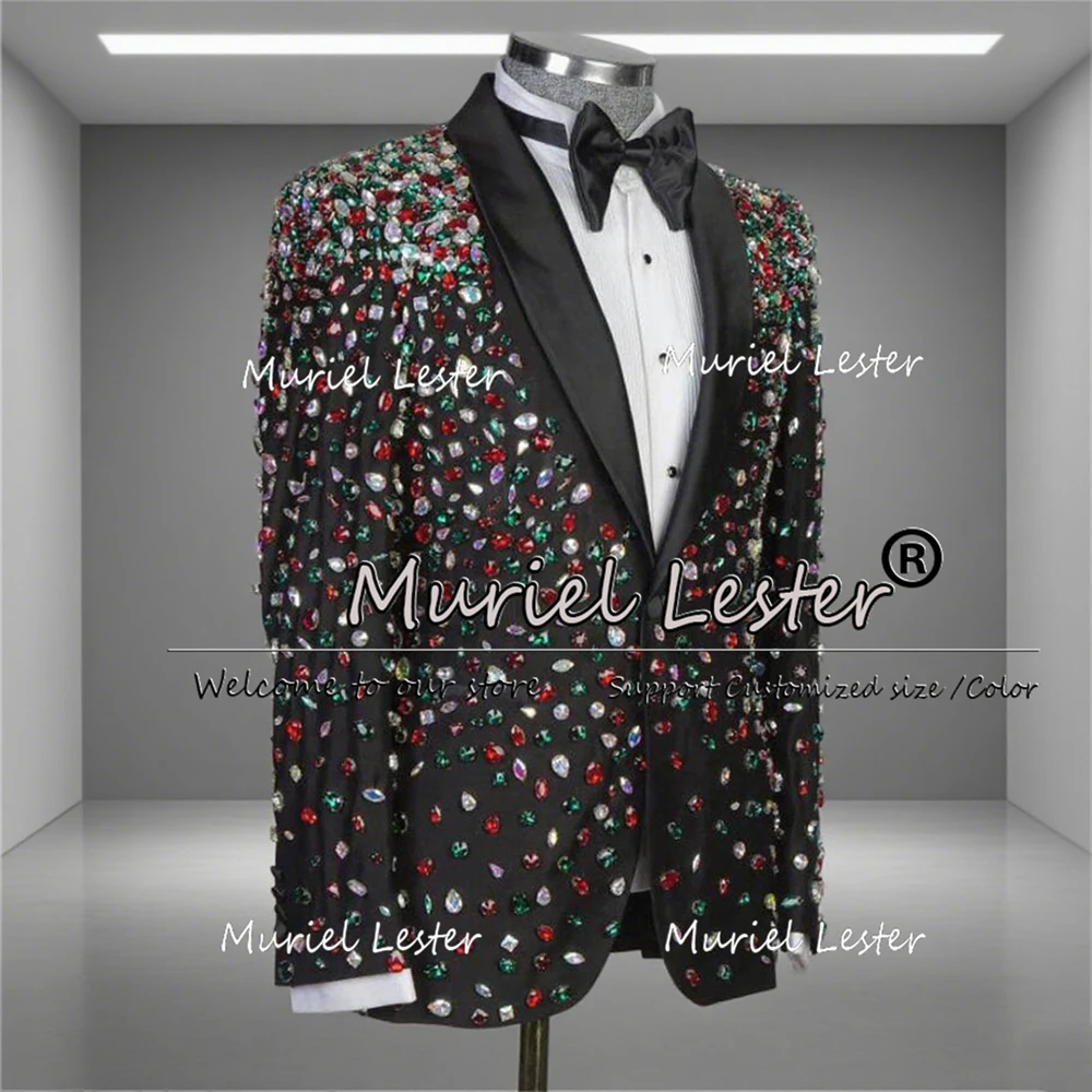 

Metallic Jewelry Stones Wedding Suits For Men 2 Pieces Sets Shalw Lapel Groom Tuxedos Customized Man Banquet Party Clothing 2026