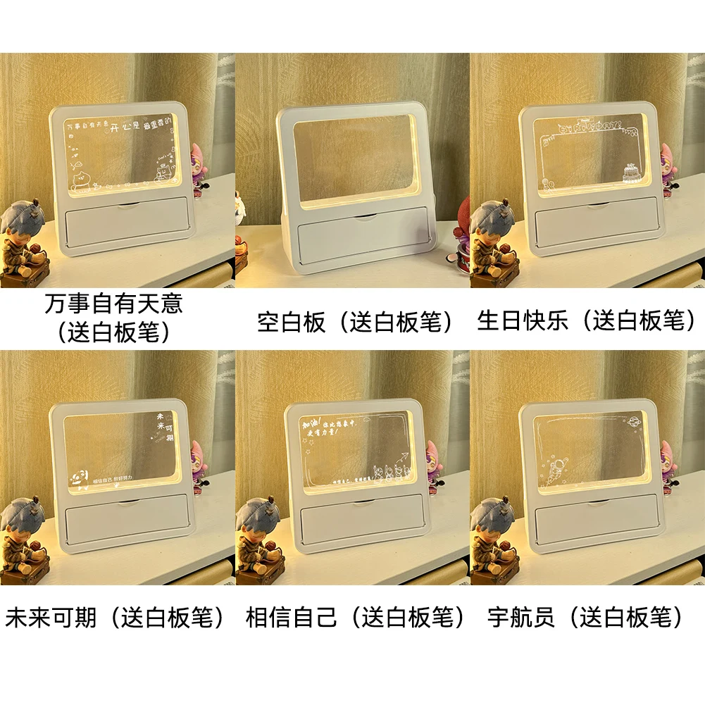 LED Desk Lamp Acrylic Notepad Home Tips Message Board Table Desk Lamp Student Bedroom Reading Lamp Room Lighting