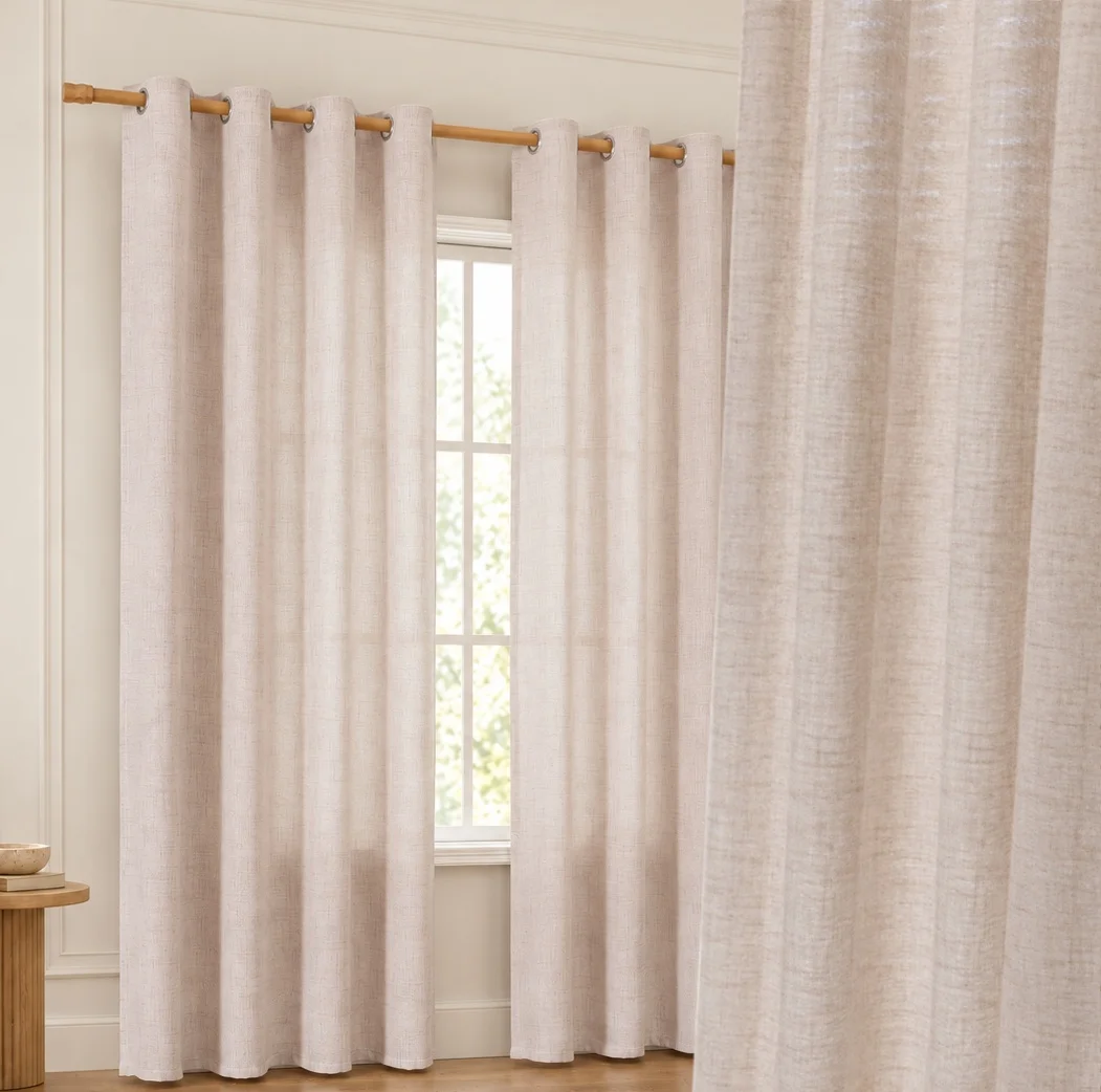 Linen Look Sheer Curtains, Japanese Style Wood Tone Light Filtering Drapes with Grommet Top for Living Room Bedroom Balcony, 1 Panels