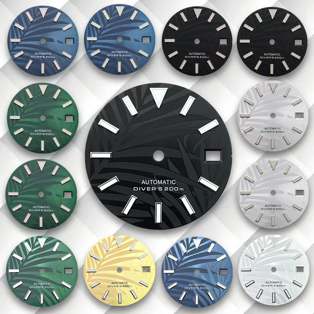 

28.5mm S Logo SKX007 Dial Green Luminous Fit NH35/NH36/4R/7S Movement High-Quality Bamboo Leaf Watch Modification Accessories