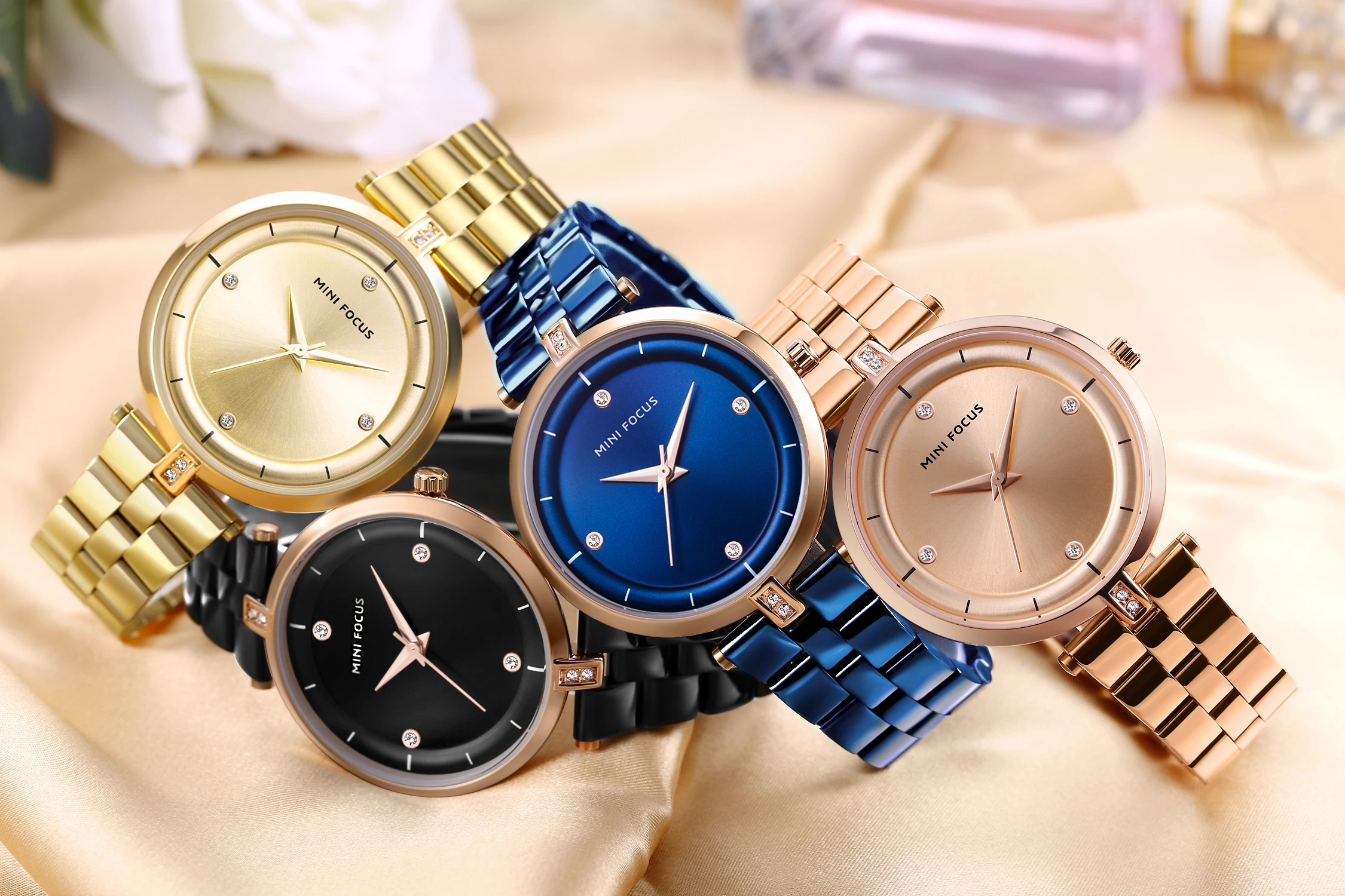 Mini Focus MF0120L Luxury Women Watch Elegant Diamonds Dial Stainless Steel Band Waterproof Ladies Quartz Watches