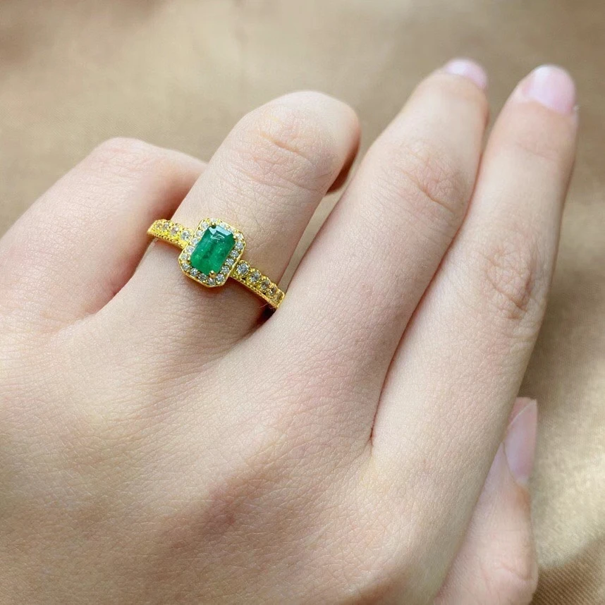 

Fashion Emerald Wedding Ring 4mm*6mm Natural Emerald Ring for Engagement 925 Silver Emerald Jewelry