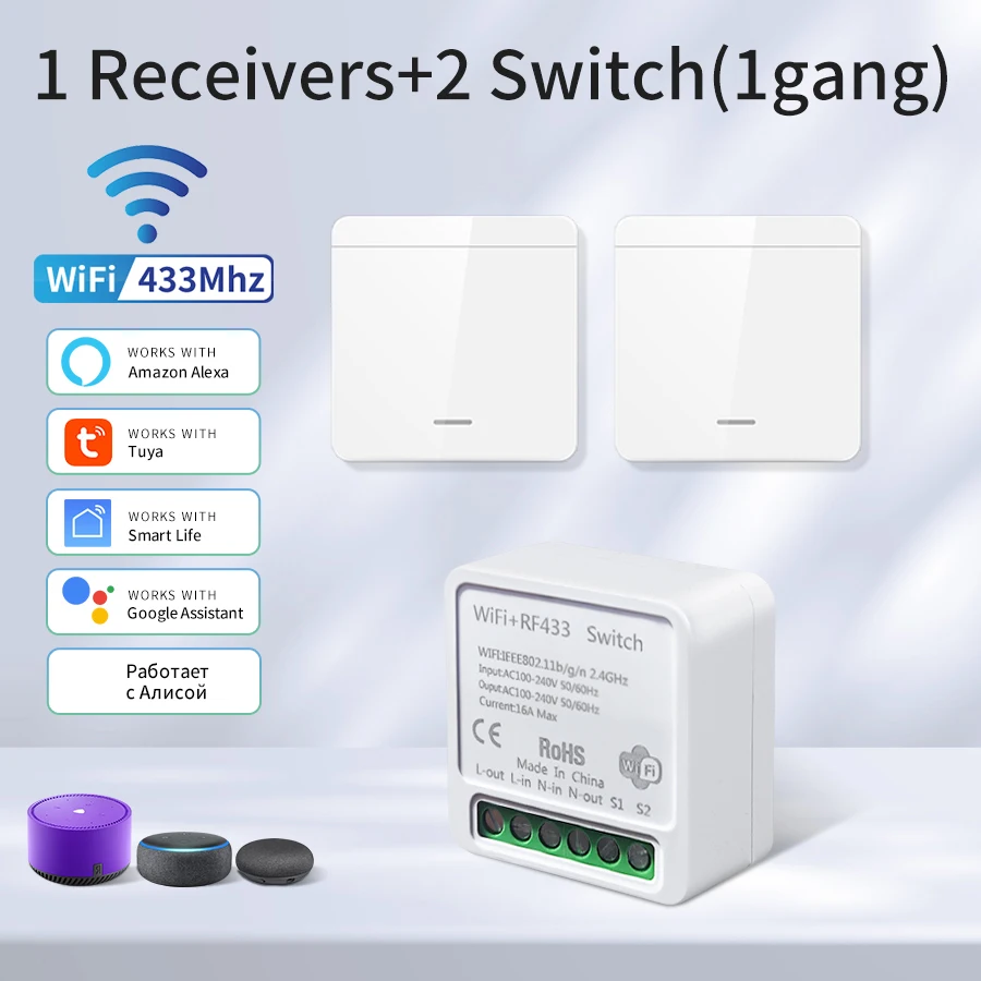Tuya WiFi Slimme Lichtschakelaar Smart Home Draadloze RF 433 mhz Drukknop Wandschakelaar Via Alexa Google Home Alice Smart leven App