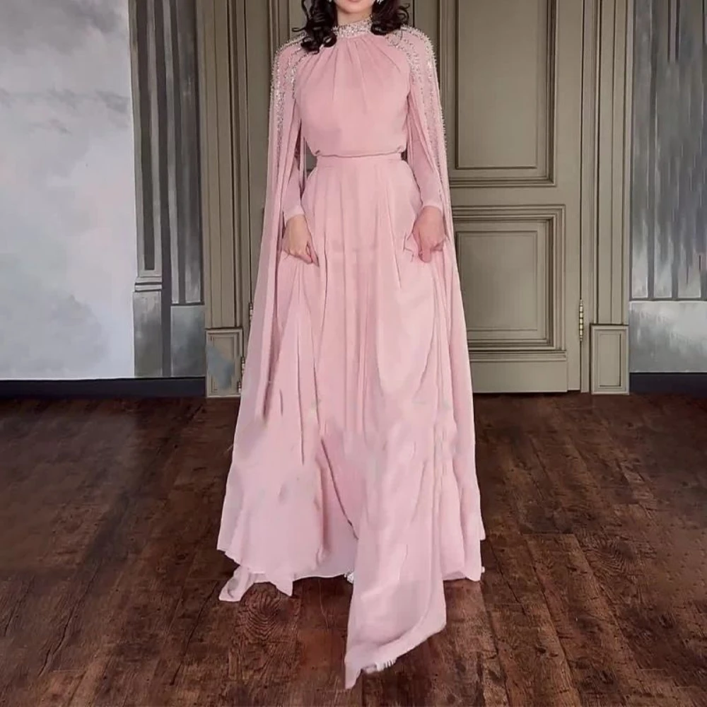 Robe de soirée modeste arabe dubaï, manches longues, en Stock, argent, ligne A, pour événements formels, tenue classique, col haut, robe de bal