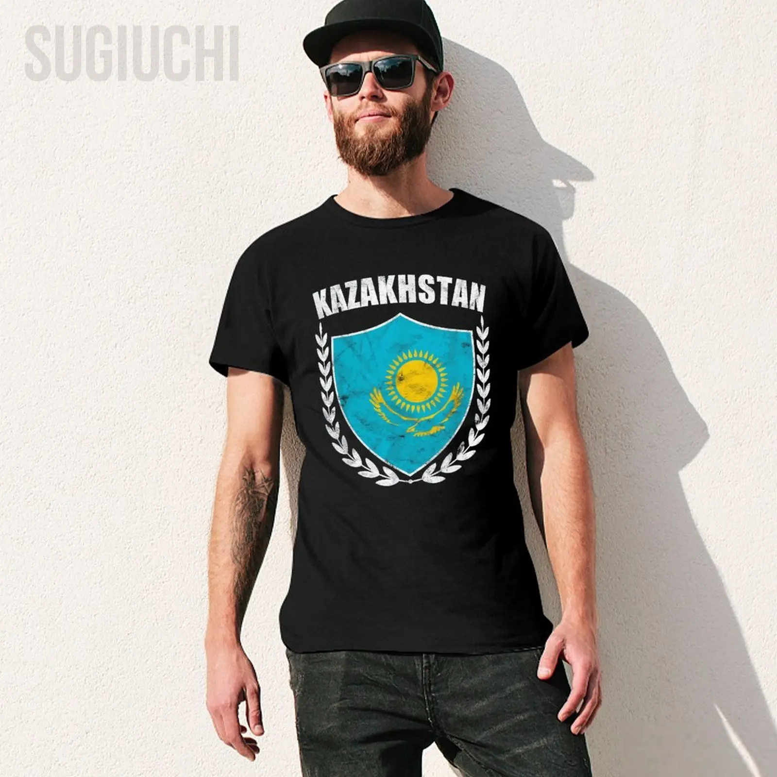 Unisex Men Vintage Kazakhstan Shield Tshirt Tees T Shirts Women Boys 100% Cotton T-Shirt