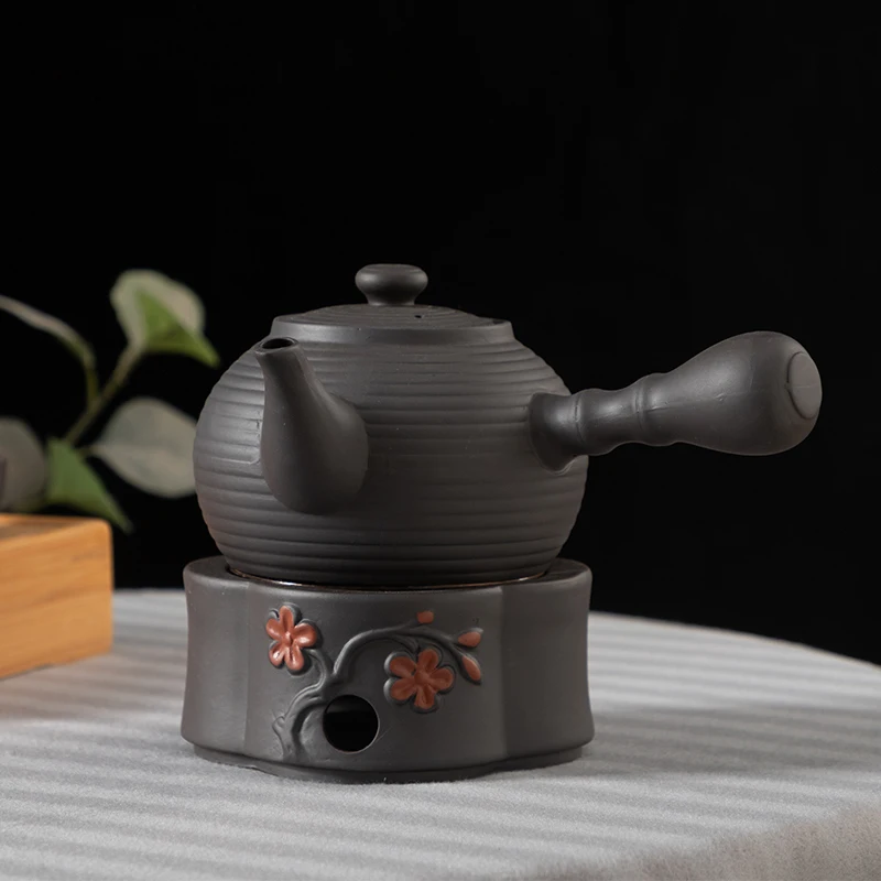 580ml Ceramic Teapot Home Use Vermilion Retro Side Handle Ribbed Teapot Filter Tea Kettle Single Pot Kung Fu Tea Maker