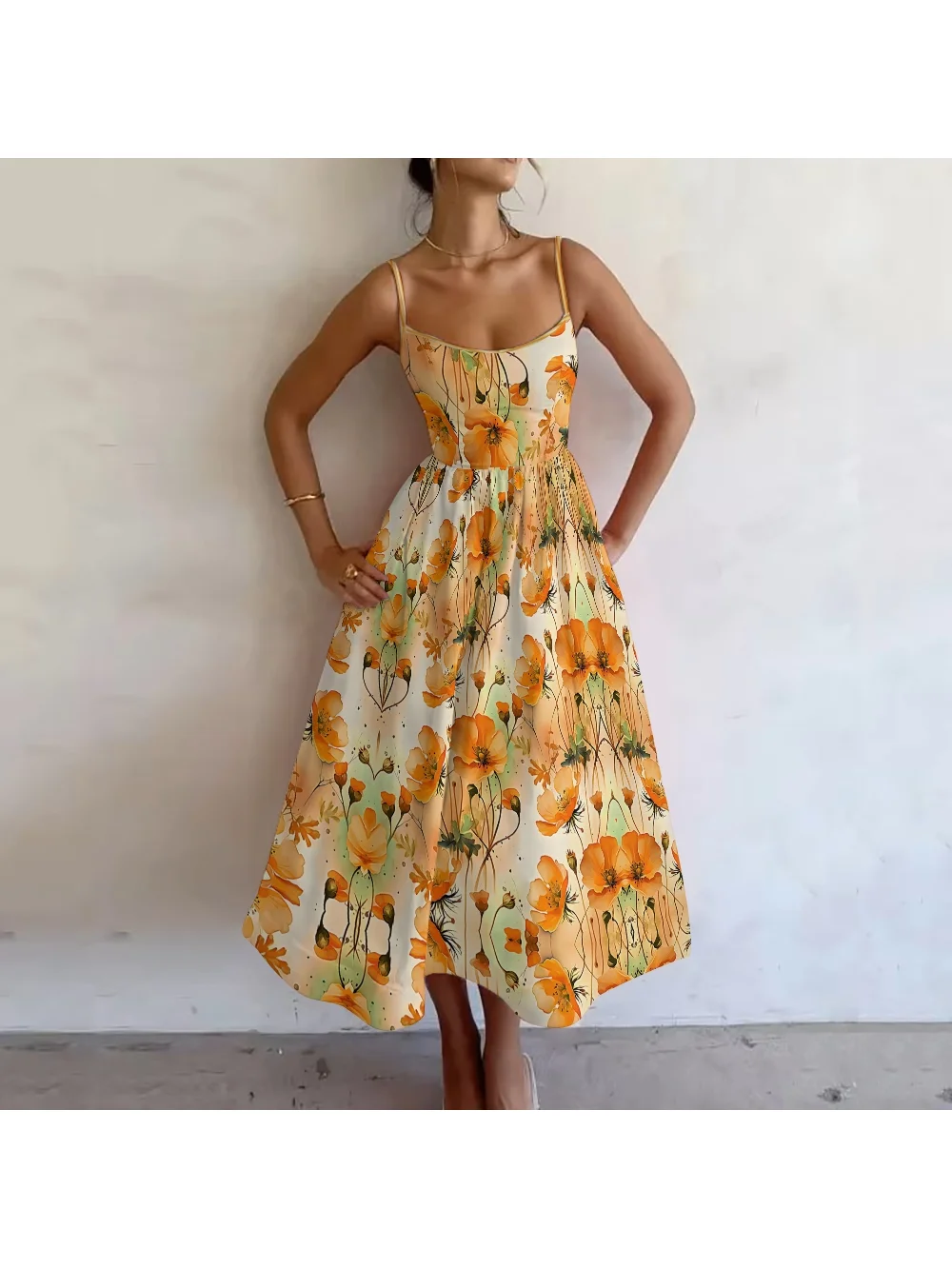 Luxury Women's Dress Cotton High Waist Slim Flower Print Suspender Outfits Sexy Sleeveless Backless High Quality Long Dress