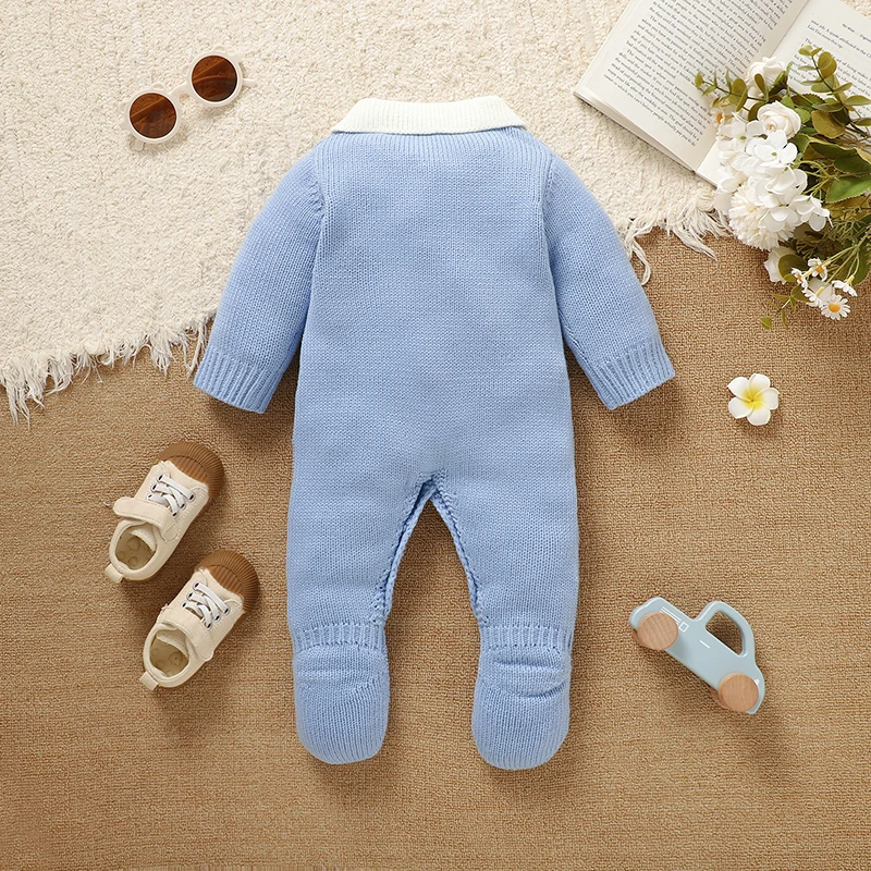 Blue Baby Rompers Knit Fashion Turtle Neck Long Sleeve Newborn Boys Jumpsuits Outfits One Piece Toddler Playsuits 0-18m Clothing