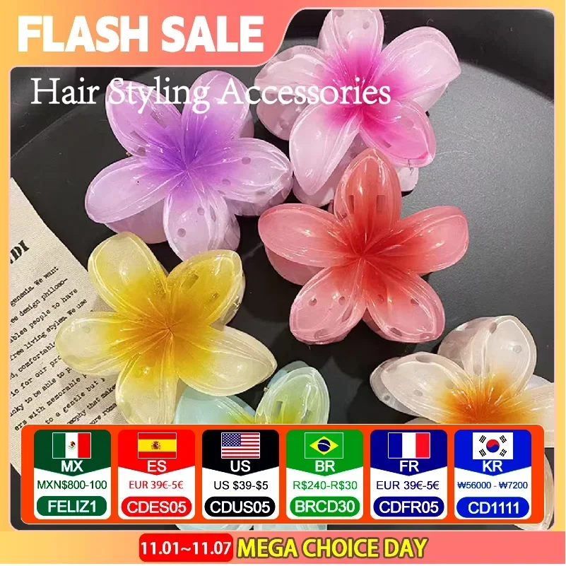 

Six colors Gradient Flower Hair Styling Accessories Set Beach Style Hairpins Flower Claw Clips Hawaiian Style