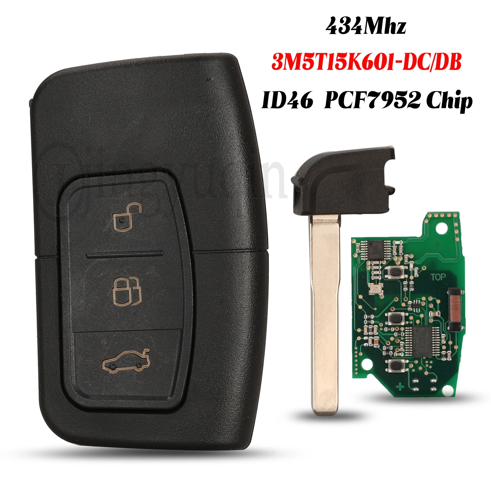 jingyuqin 3M5T15K601-DC/DB 434Mhz For Ford C-Max Focus MK2 Kuga Mondeo Galaxy ID46 PCF7952 Remote Key Keyless Go HU101 Blade